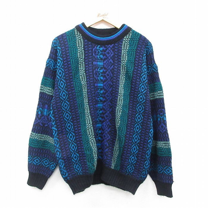 【商品番号】 swtr24113163 【商品名】 M & starf;古着 長袖 セーター メンズ 00年代 00s アクリル クルーネック 黒他 【メンズ参考サイズ】 M 【表記サイズ】 