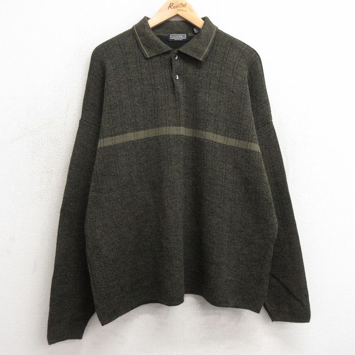 【商品番号】 swtr24120770 【商品名】 XL & starf;古着 長袖 セーター メンズ 90年代 90s 襟付き 大きいサイズ イタリア製 濃緑他【spe】 【メンズ参考サイズ