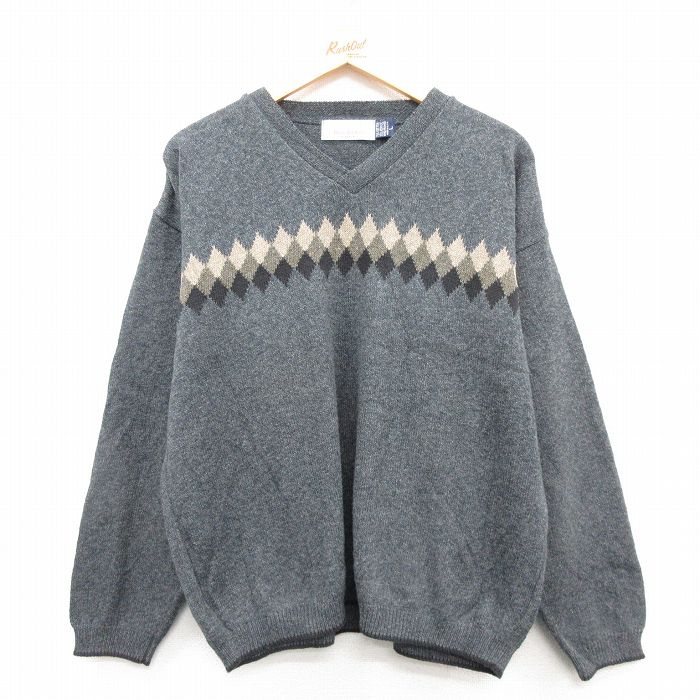 【商品番号】 swtr24120949 【商品名】 XL & starf;古着 長袖 セーター メンズ 90年代 90s 手織り Vネック USA製 グレー 【メンズ参考サイズ】 XL 【表記