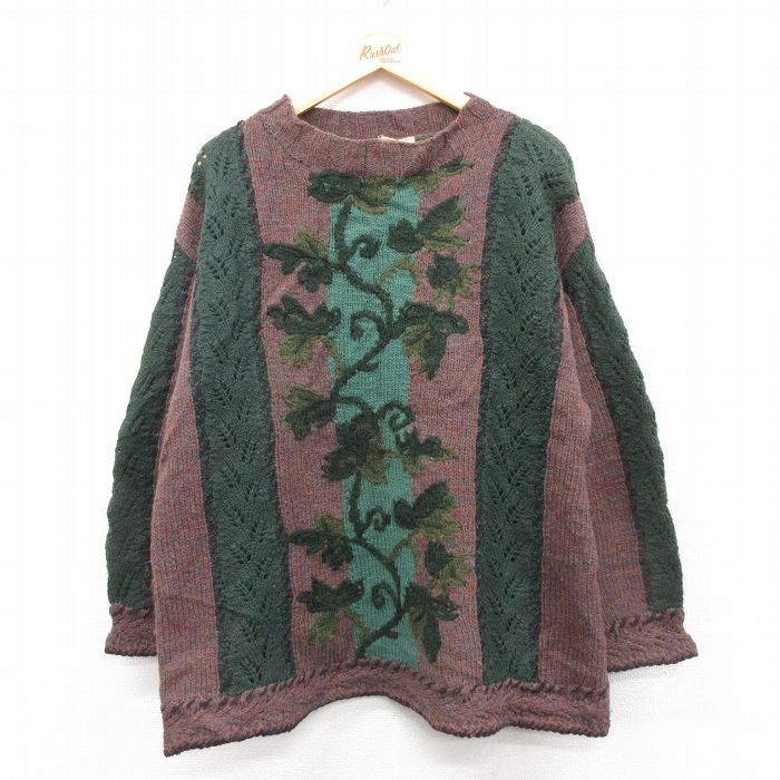 【商品番号】 swtr24120980 【商品名】 XL & starf;古着 EXPRESS 長袖 セーター メンズ 葉 ウール クルーネック エンジ他【spe】 【メンズ参考サイズ】 XL