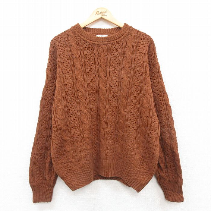 【商品番号】 swtr24121090 【商品名】 L & starf;古着 バンヒューセン 長袖 ケーブル セーター メンズ 90年代 90s クルーネック 茶 【メンズ参考サイズ】 L 【