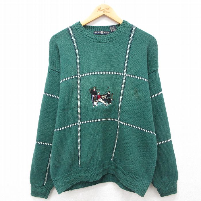 【商品番号】 swtr24121121 【商品名】 M & starf;古着 長袖 セーター メンズ ゴルフ 刺繍 クルーネック 緑他 【メンズ参考サイズ】 M 【表記サイズ】 L 【実寸サイ