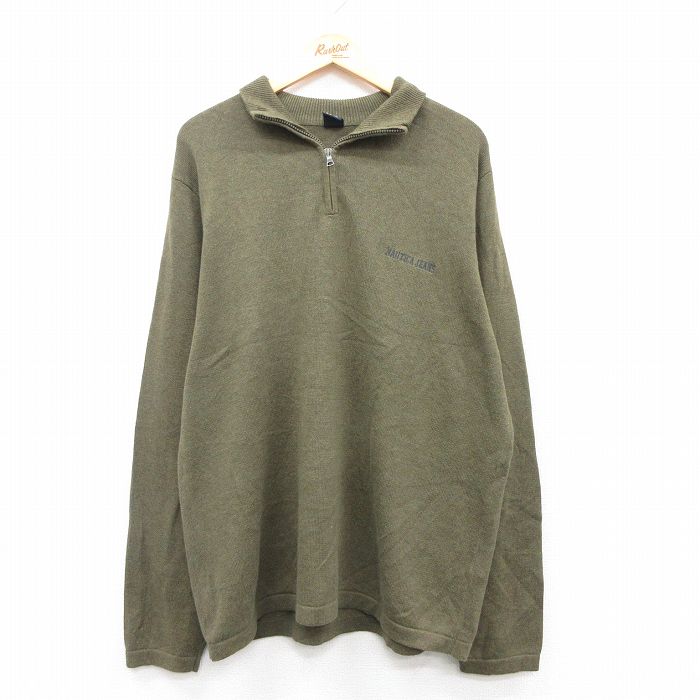【商品番号】 swtr24121201 【商品名】 XL & starf;古着 ノーティカ 長袖 ハーフジップ セーター メンズ ワンポイントロゴ コットン 緑系 【メンズ参考サイズ】 XL 