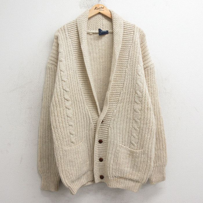 【商品番号】 swtr24121563 【商品名】 L & starf;古着 長袖 ケーブル ニット カーディガン メンズ 90年代 90s ウール ショールカラー 生成り 【メンズ参考サイズ