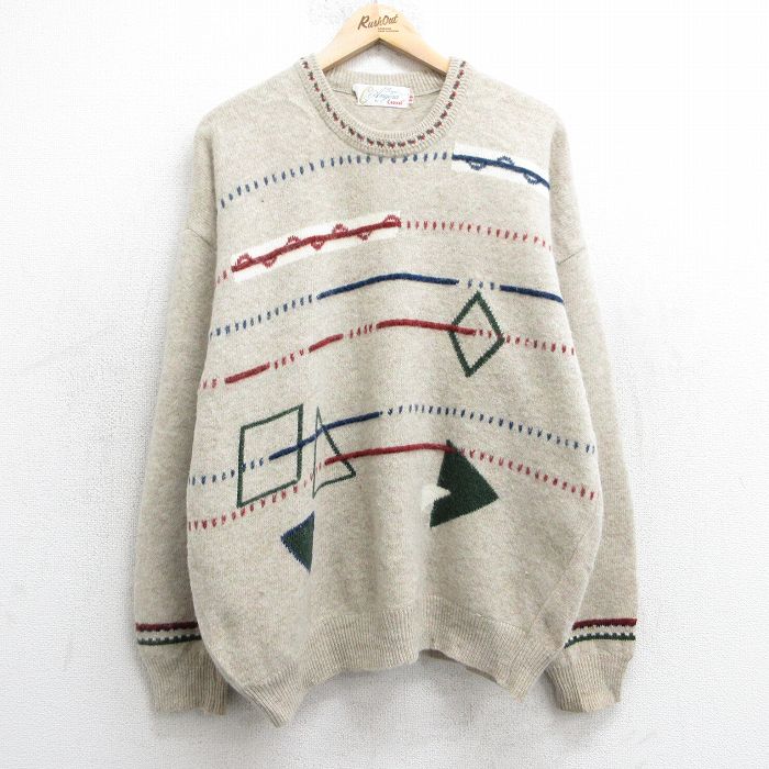 【商品番号】 swtr24122008 【商品名】 L & starf;古着 長袖 セーター メンズ 90年代 90s クルーネック ベージュ他 【メンズ参考サイズ】 L 【表記サイズ】 44