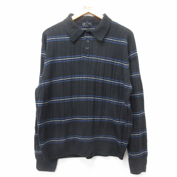【商品番号】 swtr24122568 【商品名】 L & starf;古着 ドッカーズ 長袖 セーター メンズ 襟付き アクリル 黒他 ボーダー 【メンズ参考サイズ】 L 【表記サイズ】 L