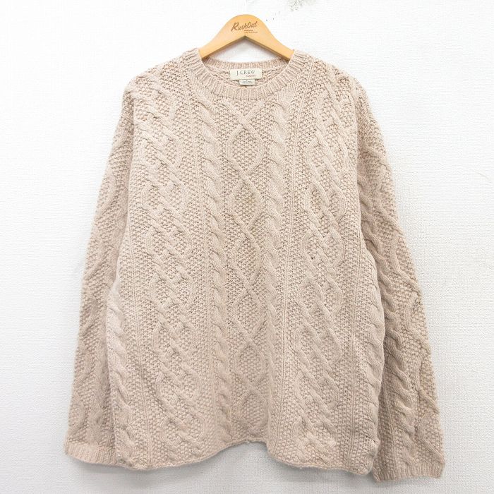 【商品番号】 swtr25010875 【商品名】 L & starf;古着 ジェイクルー 長袖 ケーブル セーター メンズ 00年代 00s 手編み ハンドニット ウール クルーネック ベー