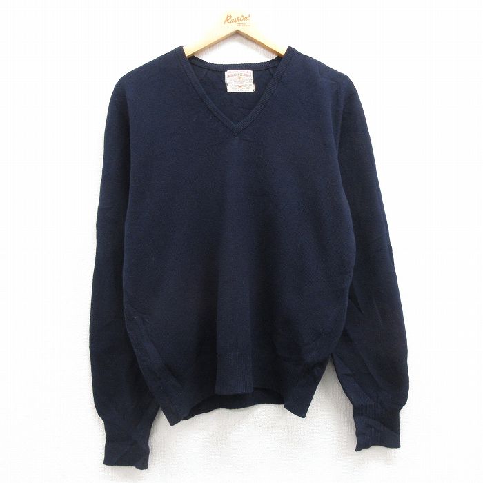 【商品番号】 swtr25010950 【商品名】 M & starf;古着 長袖 セーター メンズ 80年代 80s 無地 ラムウール Vネック イングランド製 紺 【メンズ参考サイズ】 M