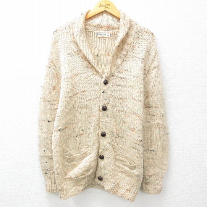 【商品番号】 swtr25011021 【商品名】 M & starf;古着 エルエルビーン 長袖 ニット カーディガン メンズ 80年代 80s ウール 薄ベージュ他 【メンズ参考サイズ】 