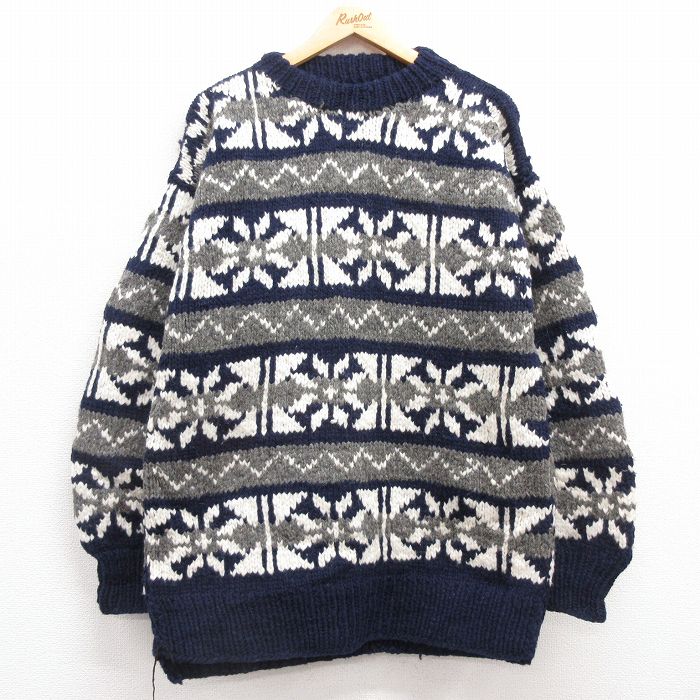 【商品番号】 swtr25011390 【商品名】 L & starf;古着 長袖 ノルディック セーター メンズ 90年代 90s 雪柄 ハンドメイド ウール モックネック ハイネック エク