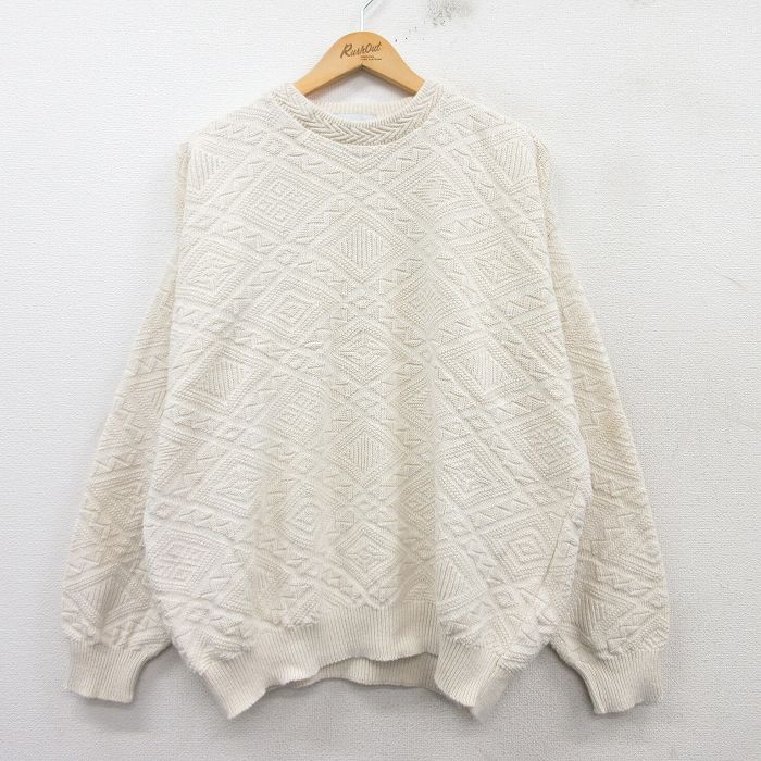 【商品番号】 swtr25012968 【商品名】 XL & starf;古着 長袖 セーター メンズ 90年代 90s 大きいサイズ コットン クルーネック USA製 白 【メンズ参考サイズ