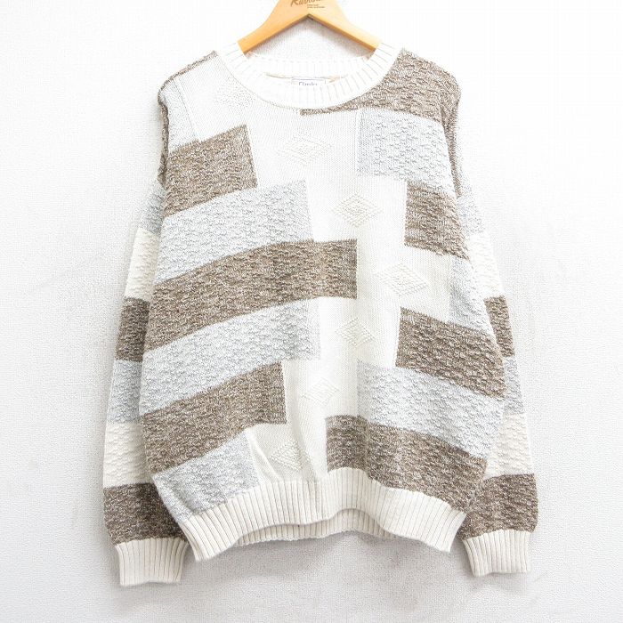 【商品番号】 swtr25020090 【商品名】 XL & starf;古着 長袖 セーター メンズ 90年代 90s 大きいサイズ コットン クルーネック USA製 白他 【メンズ参考サイ