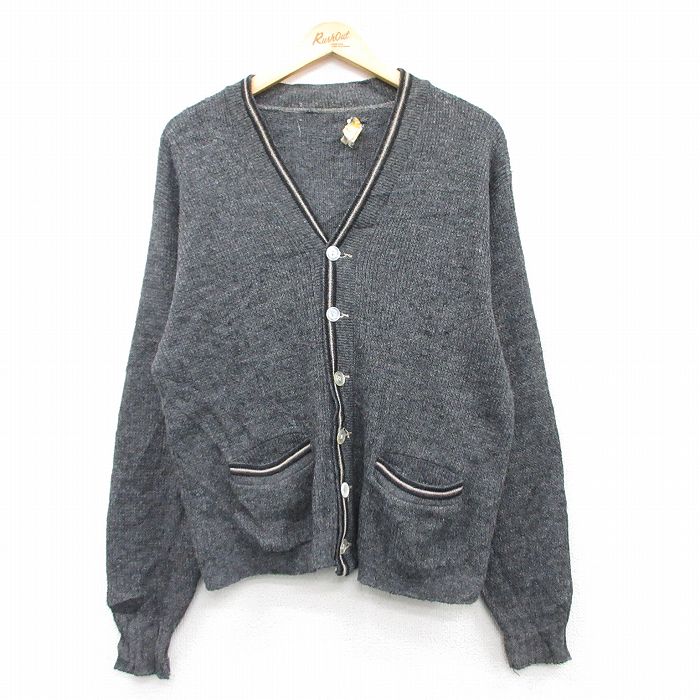 【商品番号】 swtr25020796 【商品名】 M & starf;古着 長袖 ビンテージ ニット カーディガン メンズ 70年代 70s アクリル 濃グレー 【メンズ参考サイズ】 M 【