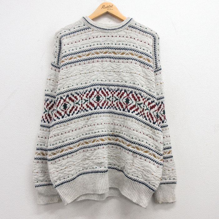 【商品番号】 swtr25020904 【商品名】 L & starf;古着 バンヒューセン 長袖 セーター メンズ 90年代 90s コットン クルーネック USA製 薄グレー他【spe】 