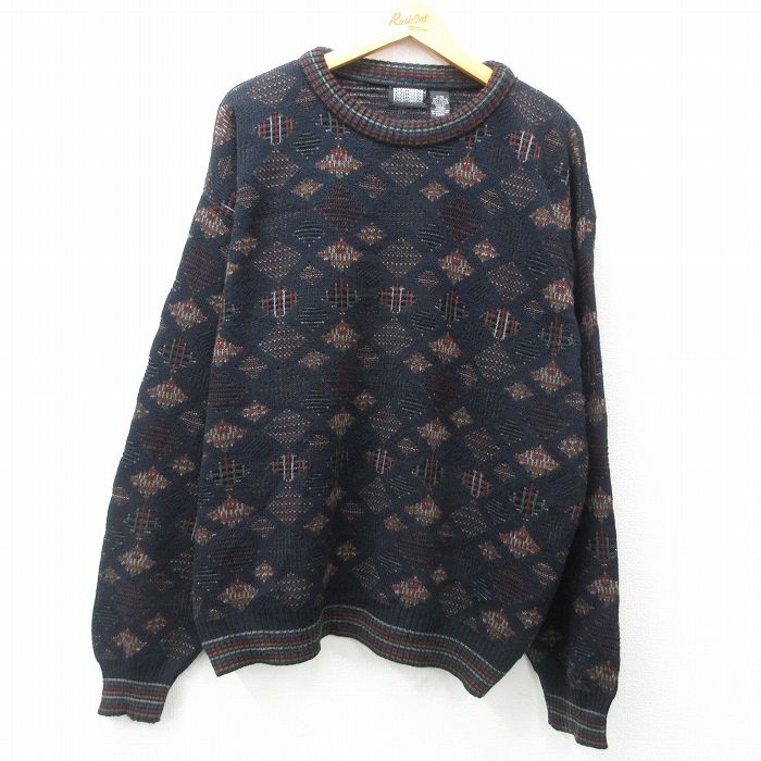 【商品番号】 swtr25021594 【商品名】 XL & starf;古着 長袖 セーター メンズ 90年代 90s 大きいサイズ アクリル クルーネック 濃紺他 【メンズ参考サイズ】 X