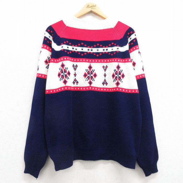 【商品番号】 swtr25021605 【商品名】 XL & starf;古着 JCペニー 長袖 ノルディック セーター メンズ 80年代 80s ラグラン アクリル モックネック ハイネック