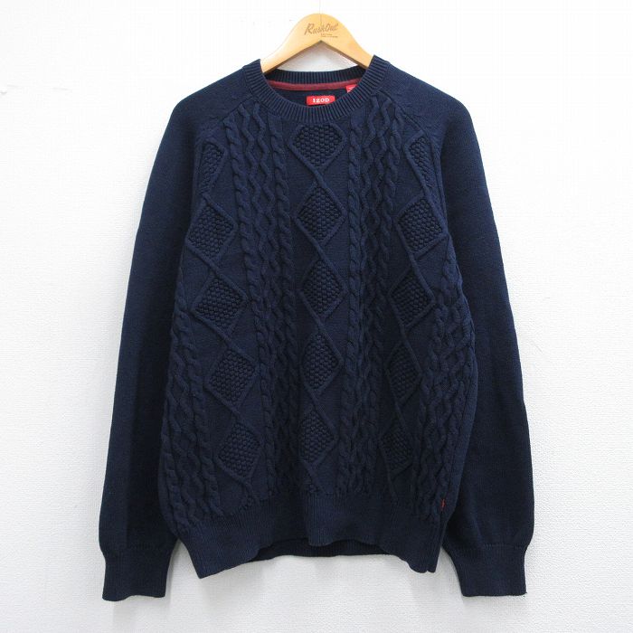 【商品番号】 swtr25021839 【商品名】 L & starf;古着 IZOD 長袖 ケーブル セーター メンズ コットン クルーネック 紺 【メンズ参考サイズ】 L 【表記サイズ】 