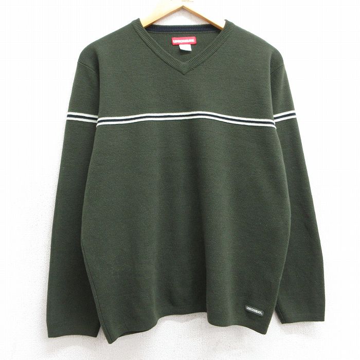 【商品番号】 swtr25022108 【商品名】 M & starf;古着 ユニオンベイ 長袖 セーター メンズ 00年代 00s アクリル Vネック 濃緑 【メンズ参考サイズ】 M 【表記