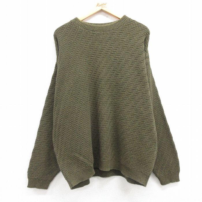 【商品番号】 swtr25022365 【商品名】 XL & starf;古着 長袖 セーター メンズ 90年代 90s 大きいサイズ コットン クルーネック USA製 緑 【メンズ参考サイズ