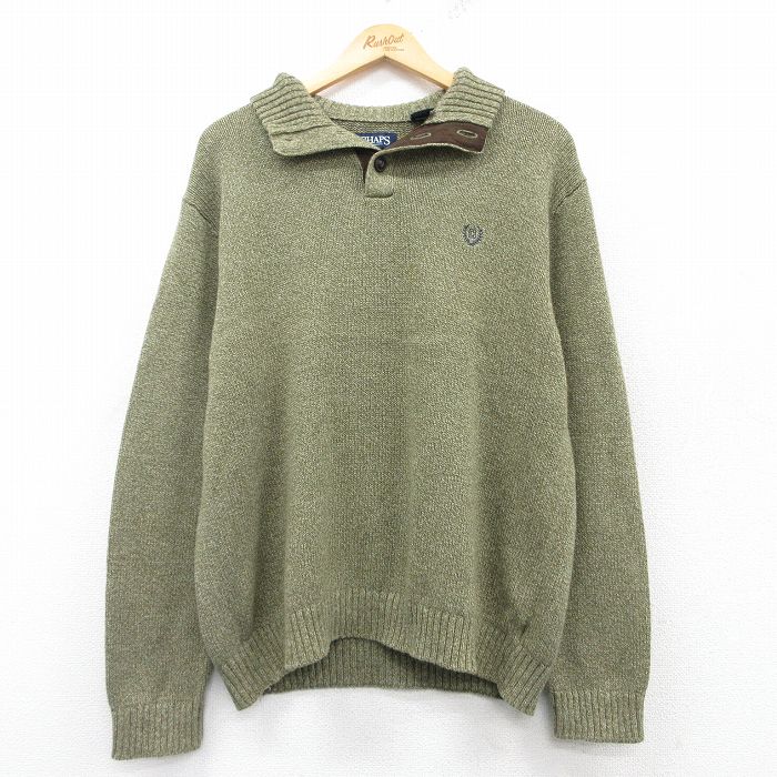 【商品番号】 swtr25022501 【商品名】 L & starf;古着 チャップス 長袖 セーター メンズ ワンポイントロゴ ヒジ当て コットン 緑他 霜降り 【メンズ参考サイズ】 L 