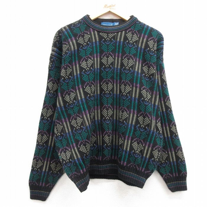 【商品番号】 swtr25022752 【商品名】 L & starf;古着 タウンクラフト 長袖 セーター メンズ 90年代 90s アクリル クルーネック USA製 黒他 【メンズ参考サイ