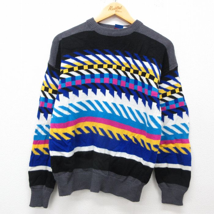 【商品番号】 swtr25030609 【商品名】 M & starf;古着 オーシャンパシフィック OP 長袖 セーター メンズ 90年代 90s アクリル クルーネック 黒他 【メンズ参考