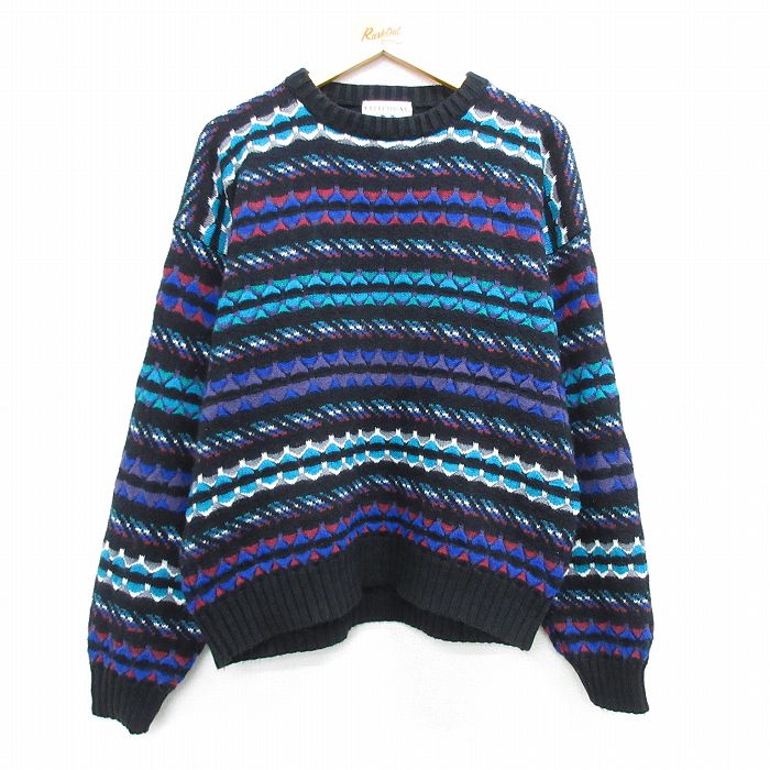 【商品番号】 swtr25030768 【商品名】 XL & starf;古着 長袖 セーター メンズ 90年代 90s アクリル クルーネック 黒他 【メンズ参考サイズ】 XL 【表記サイズ