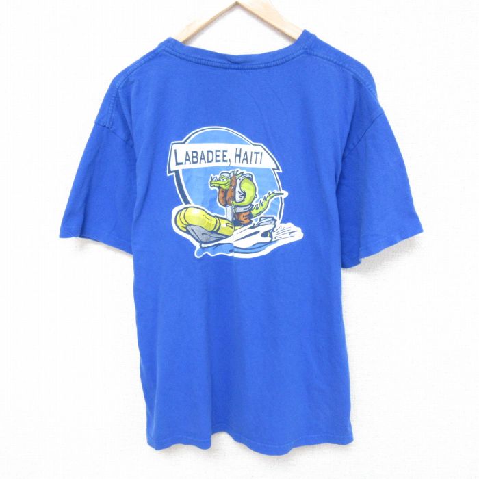 【商品番号】 ts53030676 【商品名】 L & starf;古着 半袖 Tシャツ メンズ ハイチ ラバディ ワニ ボート クルーネック 青 【メンズ参考サイズ】 L 【表記サイズ】 X