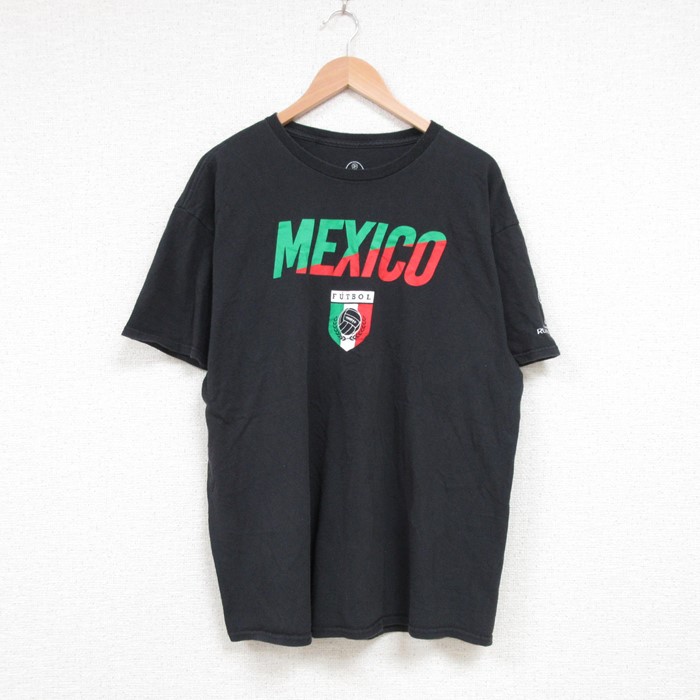 古着 半袖 Tシャツ メンズ メキシコ ロシア FIFAワールドカップ クルーネック 黒 ブラック Lサイズ 中古 中古 古着