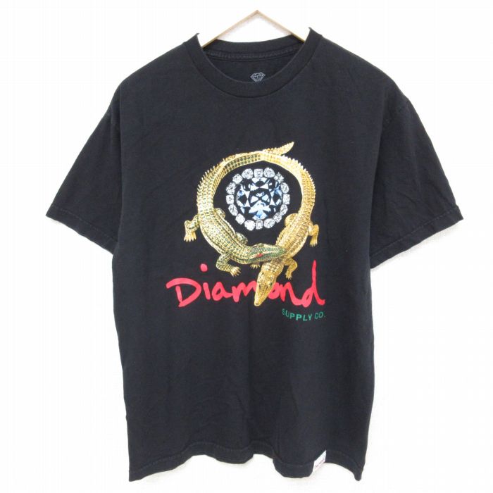 【商品番号】 ts53060422 【商品名】 L & starf;古着 半袖 Tシャツ メンズ ダイヤモンド ワニ コットン クルーネック USA製 黒 【メンズ参考サイズ】 L 【表記サイ