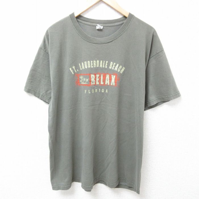 【商品番号】 ts54020746 【商品名】 XL & starf;古着 半袖 Tシャツ メンズ フロリダ ヤシの木 コットン クルーネック 濃緑 【メンズ参考サイズ】 XL 【表記サイズ】