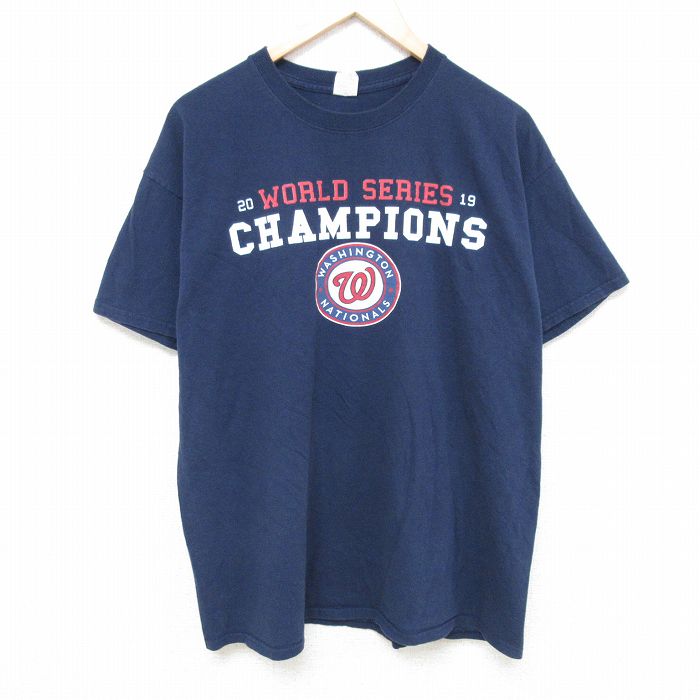 古着 半袖 Tシャツ メンズ MLB ワシントンナショナルズ クルーネック 紺 ネイビー メジャーリーグ ベースボール 野球 XLサイズ 中古 古着