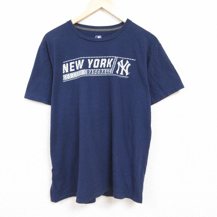 古着 半袖 Tシャツ メンズ MLB ニューヨークヤンキース クルーネック 紺 ネイビー メジャーリーグ ベースボール 野球 XLサイズ 中古 古着