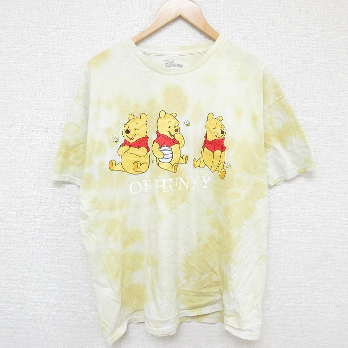 【商品番号】 ts54060338 【商品名】 XL & starf;古着 半袖 Tシャツ メンズ ディズニー DISNEY くまのプーさん コットン クルーネック 黄他 ブリーチ加工 【メン