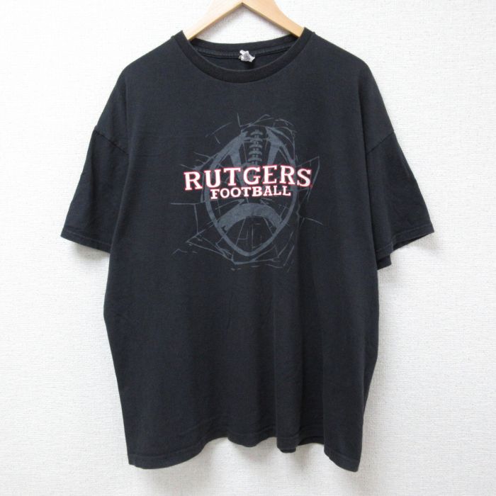 【商品番号】 ts54060962 【商品名】 XL & starf;古着 半袖 Tシャツ メンズ ラトガース フットボール 大きいサイズ コットン クルーネック 黒 【メンズ参考サイズ】 X