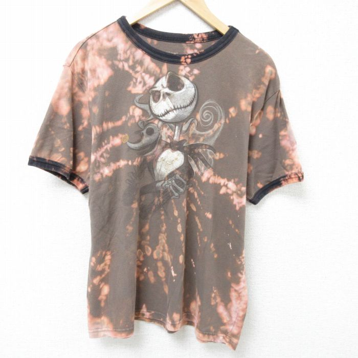【商品番号】 ts55040785 【商品名】 L & starf;古着 半袖 Tシャツ メンズ ディズニー ナイトメアビフォアクリスマス コットン クルーネック こげ茶他 ブリーチ加工 【メ