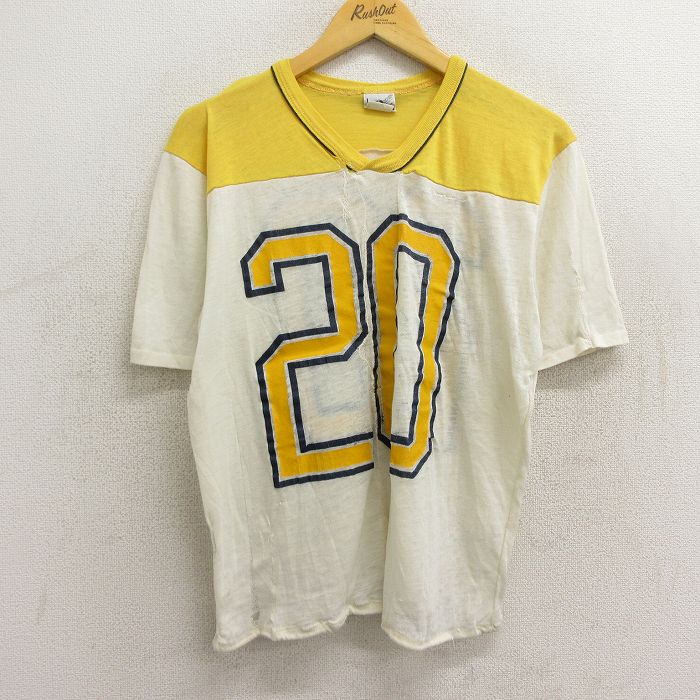 【商品番号】 tsb23071211 【商品名】 L & starf;古着 半袖 ビンテージ フットボール Tシャツ メンズ 80年代 80s 20 Vネック ボロ 白他【spe】 【メンズ参