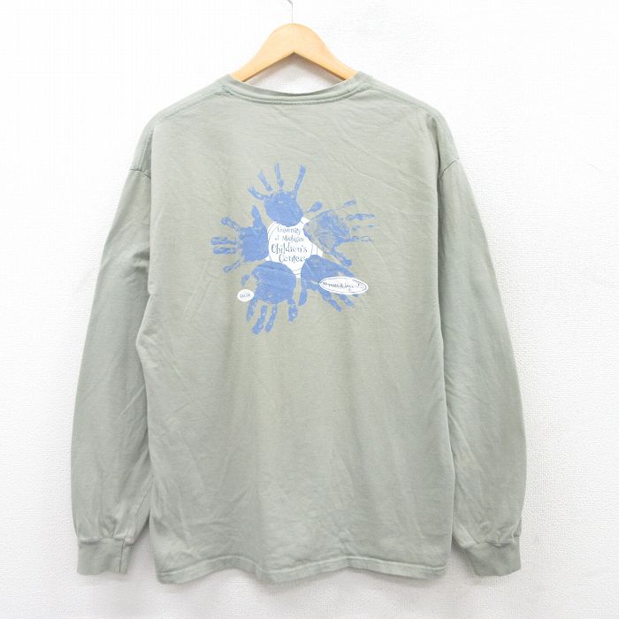 【商品番号】 tsb25040523 【商品名】 XL & starf;古着 ヘインズ 長袖 ビンテージ Tシャツ メンズ 00年代 00s 手 コットン クルーネック 薄緑系 【メンズ参考サ