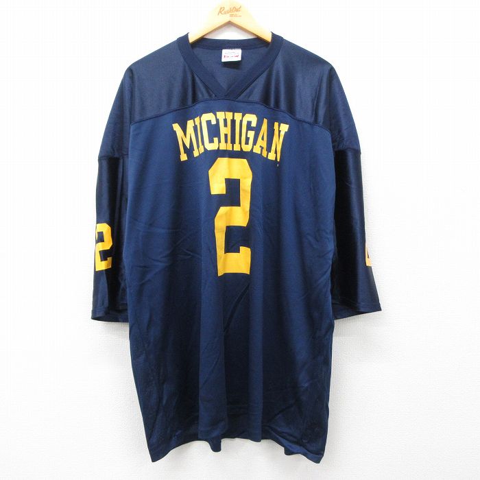 【商品番号】 tsb25042877 【商品名】 XL & starf;古着 半袖 ビンテージ フットボール Tシャツ メンズ 90年代 90s ミシガン 2 メッシュ地 大きいサイズ ロング
