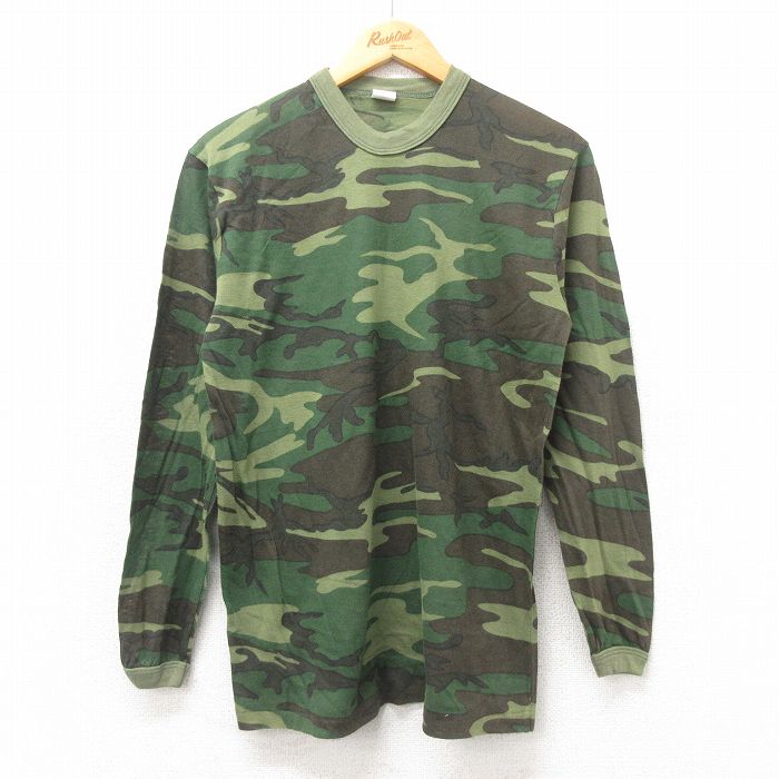 【商品番号】 tsb25044301 【商品名】 M & starf;古着 長袖 ビンテージ Tシャツ メンズ 80年代 80s ウッドランドカモ クルーネック USA製 緑 迷彩 【メンズ参
