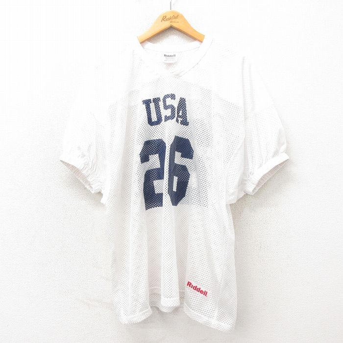 【商品番号】 tsb25044393 【商品名】 XL & starf;古着 半袖 ビンテージ フットボール Tシャツ メンズ 00年代 00s 26 大きいサイズ メッシュ地 Vネック 白 