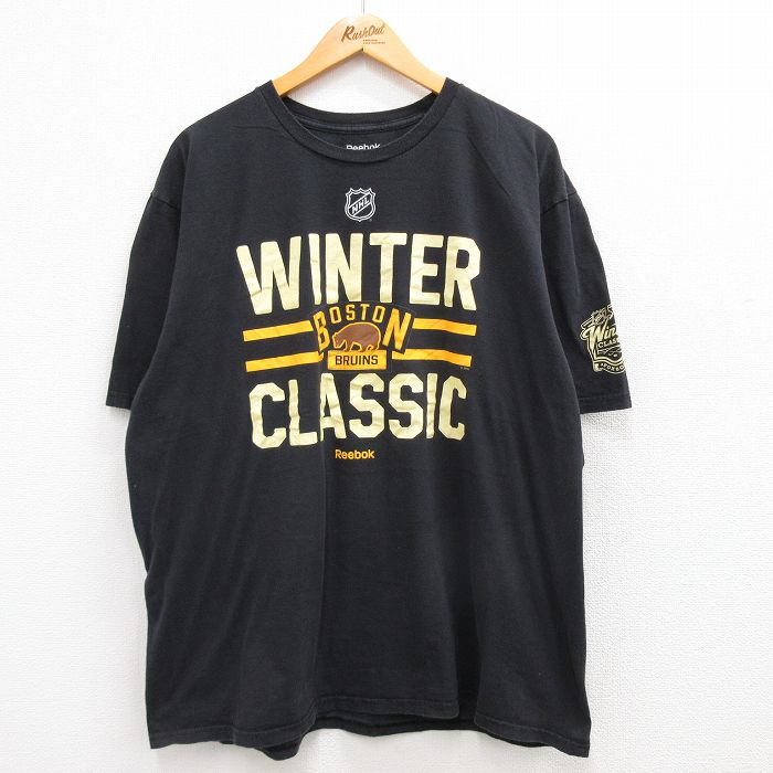 古着 リーボック REEBOK 半袖 ブランド Tシャツ メンズ NHL ボストンブルーインズ ワンポイントロゴ 大きいサイズ コットン ク 中古 古着