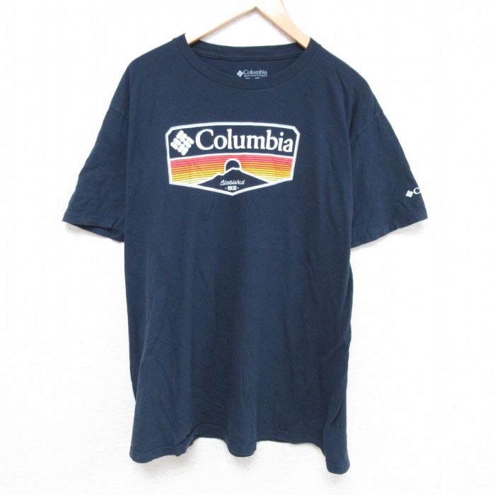 古着 コロンビア COLUMBIA Columbia 半袖 ブランド Tシャツ メンズ ビッグロゴ 大きいサイズ コットン クルーネック 紺 ネイビ 中古 古着