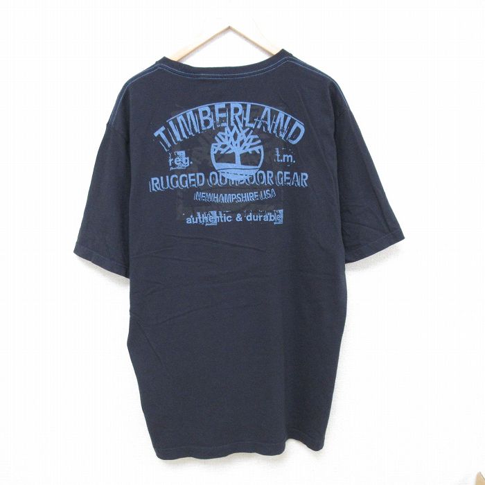 古着 ティンバーランド Timberland 半袖 ブランド Tシャツ メンズ ビッグロゴ 大きいサイズ コットン クルーネック 紺 ネイビ 中古 古着