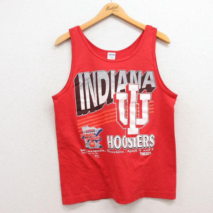 古着 ビンテージ タンクトップ メンズ 90年代 90s インディアナ NCAA バスケットボール クルーネック USA製 赤 レッド Mサイズ 中古 古着