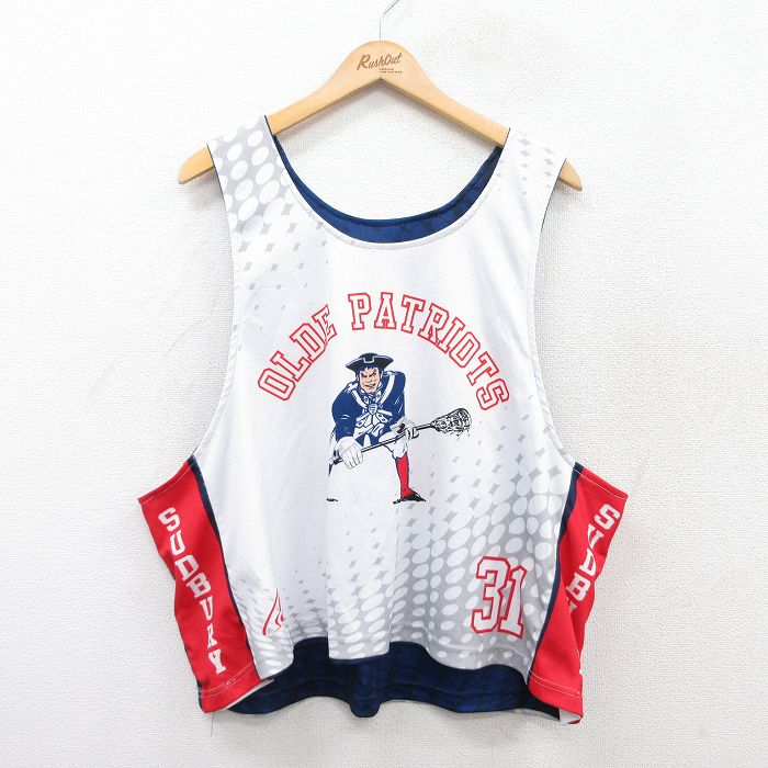 古着 タンクトップ メンズ OLDE PATRIOTS ラクロス リバーシブル 大きいサイズ クルーネック 白他 ホワイト XLサイズ 中古 中古 古着