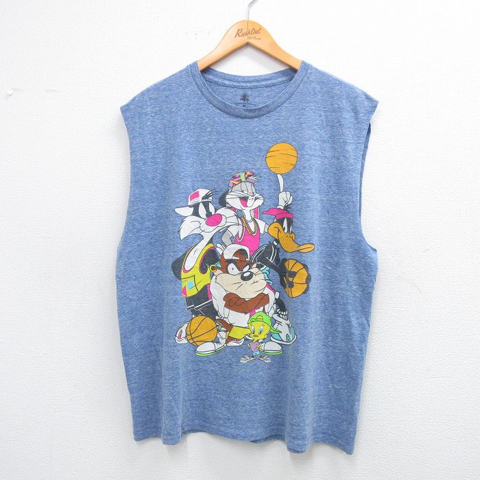 【商品番号】 tstp25063314 【商品名】 XL & starf;古着 ノースリーブ Tシャツ メンズ ルーニーテューンズ バッグスバニー タズ バスケットボール コットン クルーネッ