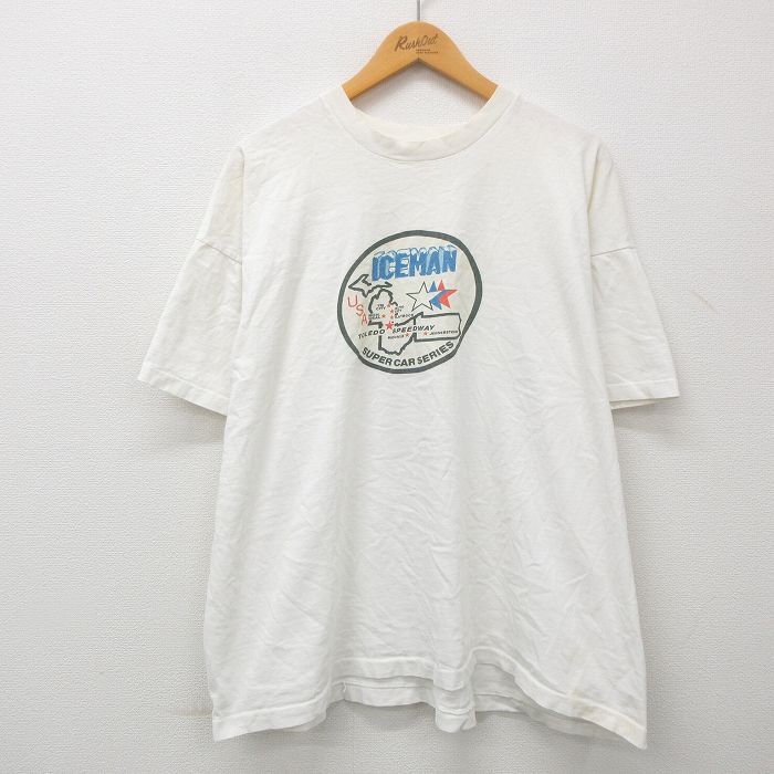 古着 半袖 ビンテージ Tシャツ メンズ 90年代 90s Tim Ice レーシング 大きいサイズ コットン クルーネック 白 ホワイト XLサ 中古 古着