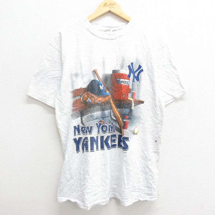 古着 半袖 ビンテージ Tシャツ メンズ 00年代 00s MLB ニューヨークヤンキース クルーネック 薄グレー 霜降り メジャーリーグ 中古 古着
