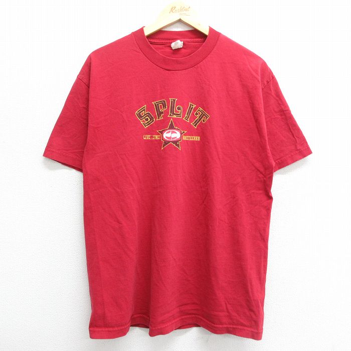古着 半袖 ビンテージ Tシャツ メンズ 90年代 90s SPLIT コットン クルーネック 赤 レッド Lサイズ 中古 中古 古着